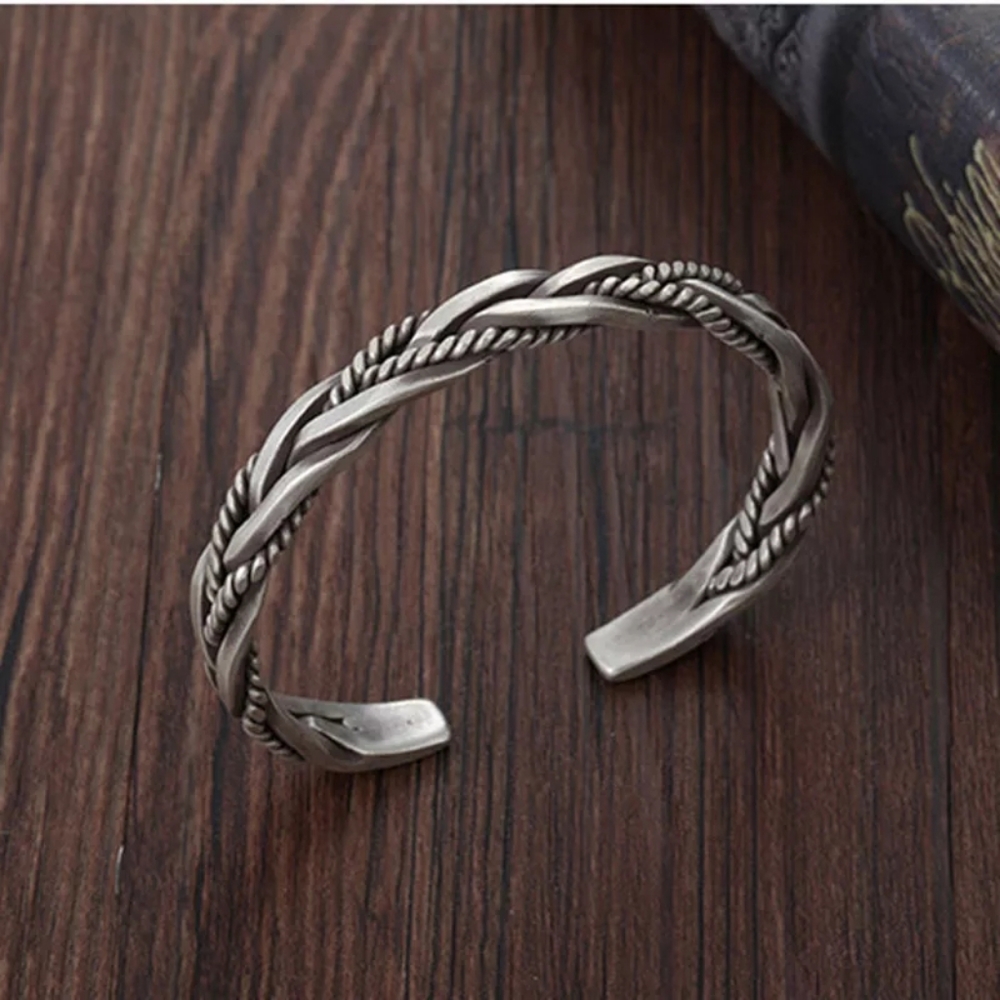 Heavy Braided Cuff Bracelet | 925 Sterling Silver - Picture 8 of 13